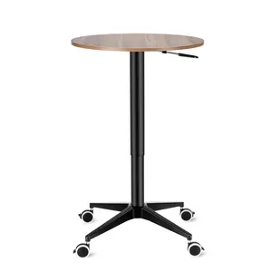 Upergo meja makan multifungsi, Meja bulat kayu tinggi dapat diatur pusat angkat meja kopi Nordic