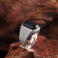 Shanice — bague en argent Sterling 925 avec pierre d'agate naturelle, bijou turc Vintage, noir