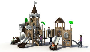 Ensemble de balançoire toboggan combiné château César pour 3-15 ans plastique bois métal école maternelle utiliser conception personnalisable - Product Image 5