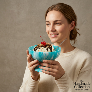 The Handmade Collection Eco-Friendly Resin <b>Ice</b> <b>Cream</b> <b>Bowl</b> Blue Marbled Design Modern Luxury Stackable Wedding & Party Use - Product Image 1