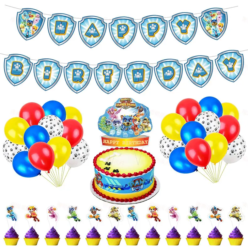Hunde party Dekoration Set Brief ziehen Flagge Ballon Kuchen Reihe Kinder Geburtstag Thema liefert Großhandel