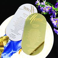 Invitation de fête d'anniversaire en acrylique miroir doré de forme ovale de luxe Invitations de mariage gravées sur mesure Cartes de menu