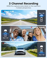 AZDOME M550 Pro Dashcam Caméra de tableau de bord 3 canaux DVR de voiture 64 Go gratuit Construit en 5G WiFi GPS IR Lumière LED Super Vision de nuit 4K Dash Cam