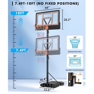 Système de panier de basket portable d'extérieur avec support réglable de 7,5 à 9,2 pieds, panneau de 32 pouces et roues – Équipement de terrain intérieur pour jeunes - Product Image 4