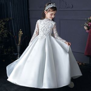 Robes de cérémonie pour enfants de haute qualité, brodées et ornées de perles, avec nœud, pour demoiselles d'honneur, mariage, communion, concours de beauté et fêtes, blanches - Product Image 5