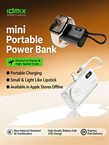 IDMIX Mini Capsule Power <span class=keywords><strong>Bank</strong></span> 5000mAh avec câble intégré Chargeur portable avec charge sans fil pour <span class=keywords><strong>Apple</strong></span> <span class=keywords><strong>Watch</strong></span> et iPhone - Product Image 2
