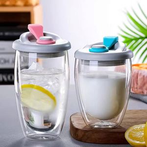 Taza de café y leche de doble capa de vidrio de borosilicato alto con forma de huevo y tapa de silicona, creativa para el hogar, con aislamiento térmico para zumos. - Product Image 2