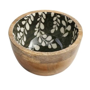 Autocollant émaillé personnalisé imprimé bols à fruits et à salade en bois d'acacia bol de service en bois très vendu pour hôtel et restaurant - Product Image 1
