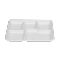 Boîte à lunch jetable biodégradable et compostable à 5 compartiments canne à sucre bagasse 21x26cm assiette à 5 compartiments
