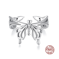 Hochwertige Sterling Silber gravierte offene Fingerring Vintage Big Fine Minimalist Resizable Animal Ladies Schmetterlings ringe