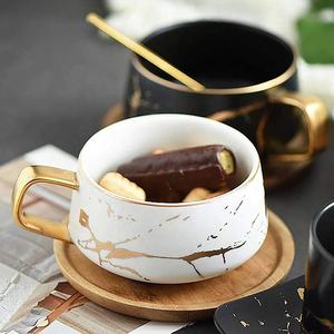 Tazza e piattino da tè in marmo nordico oro tazze da caffè <span class=keywords><strong>Vintage</strong></span> in ceramica al latte <span class=keywords><strong>Set</strong></span> da tè pomeridiano all'ingrosso con coperchio in legno - Product Image 5