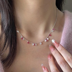 S925 Pure Silver Wheat Ear Necklace with Medieval Vintage Drawstring Lace Simple French Elegance Niche Design <b>Crystal</b> Necklace - Product Image 4