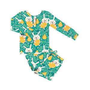 TZ-456-WXI Ropa de día para bebés recién nacidos, ropa de primavera, camiseta para niña y niño, pantalones con 3 botones, conjunto de 2 piezas - Product Image 3