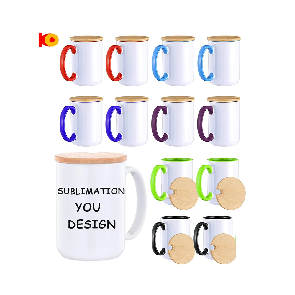 Vente en gros, fournisseur de tasses à café par sublimation, tasses à thé en céramique et porcelaine de 11oz 15oz avec couvercle