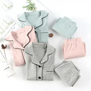 Baju Tidur Anak Laki-laki Perempuan, Baju Tidur Kardigan 100% Katun Warna Polos Kancing Lengan Panjang Set Piyama Anak-anak