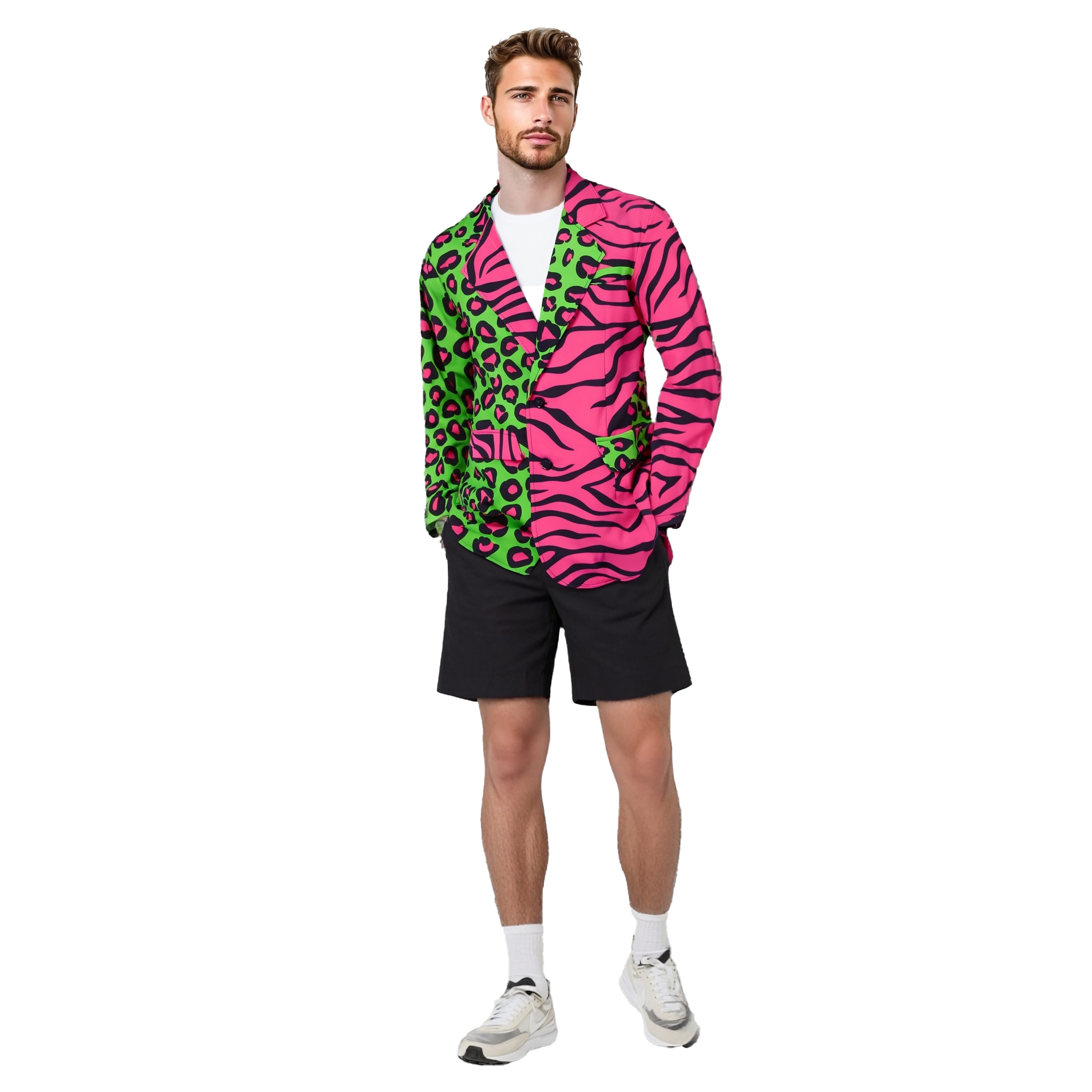 Men's 80s Pink and Green Zebra Blazer Costume Jacket for Fancy Dress,  Perfect for Halloween and Party Cosplay