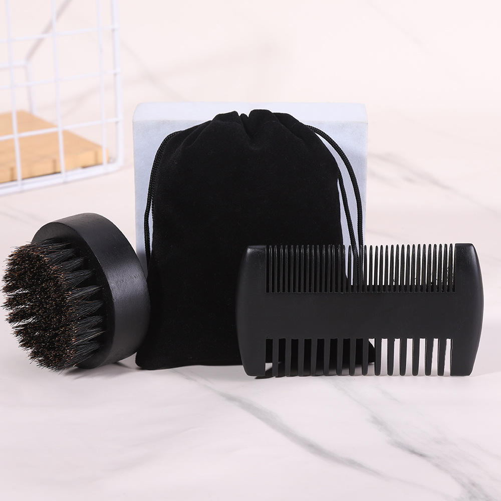 16141 Set da 2 pezzi: spazzola rotonda nera per barba - griglia nera