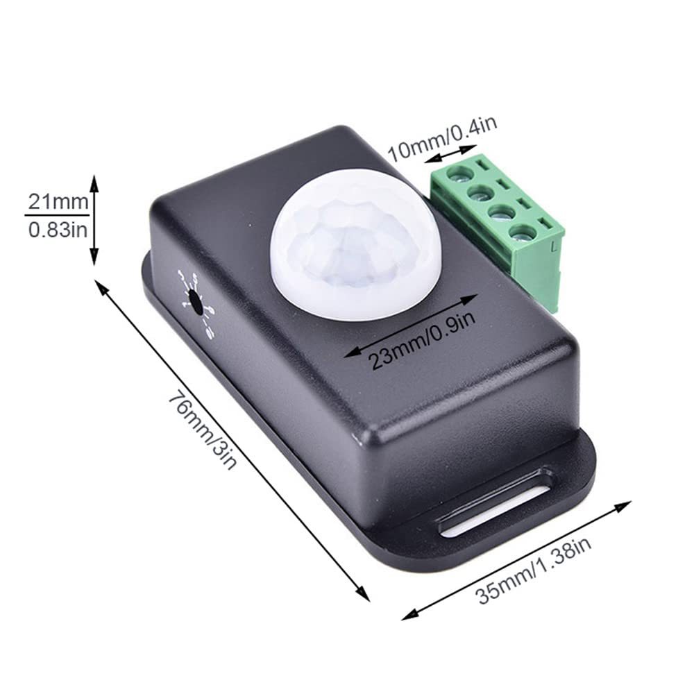 12V/110-220V PIR Motion Sensor Switch, 180° Detection, 12M Range - White/Black/Grey