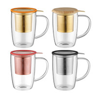 Tasse en verre en gros Tasse à thé en verre borosilicaté Tasse à thé en vrac avec couvercle et poignée