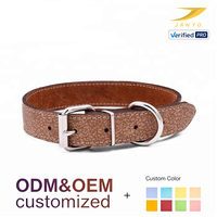 Collier pour chien en cuir PU effet craquelé rétro, doublure en cuir de vachette confortable, boucle argentée, anneau en D, cousu main, vente en gros ODM OEM