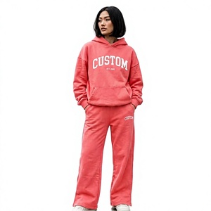 Conjunto Deportivo de 2 Piezas para Mujer, Sudadera con Capucha y Pantalones Jogger, Corte Holgado Informal, Estampado Gráfico Rosa - Product Image 1