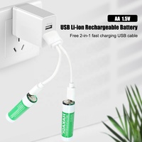 HAKADI-batería AA de iones de litio recargable, 1,5 V, 2500mWh, AA, con USB para despertador y teclado inalámbrico
