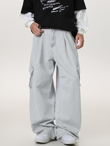 กางเกงยีนส์ทรงหลวมของผู้ชายสไตล์วินเทจสำหรับผู้ชายกางเกงยีนส์ทรงหลวมขาใหญ่แบบย้อนยุคโลโก้ออกแบบได้ตามต้องการ - Product Image 3