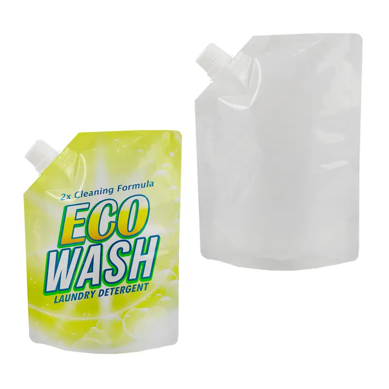 Liquido di lavaggio stand up custodia con beccuccio angolare per la pulizia del prodotto imballaggio riutilizzabile sacchetto per beccuccio con logo