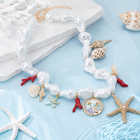 Collier de perles artificielles avec pendentif étoile de mer et breloque coquillage, bijoux de mode pour femme, idéal pour les vacances à la plage, vente en gros, ensemble cadeau