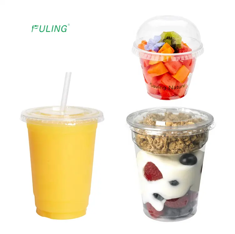 dessert beverage water yogurt milkshake juice cold hot drinks PET killer clear disposable plastic PP cups with straw