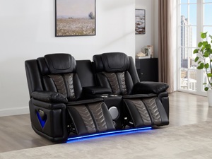 Canapé sectionnel inclinable en cuir en gros, canapé inclinable pour salon, ensemble de canapés multifonctionnels, noir + gris - Product Image 4