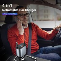 Chargeur de voiture rétractable 4 en 1 en alliage d'aluminium 60W à charge rapide pour câble rétractable