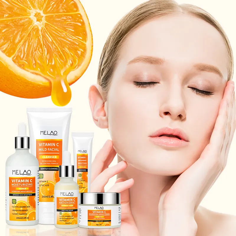 Suero de vitamina C, limpiador Facial suave para mujer, lavado de cara antienvejecimiento, tóner hidratante, crema nutritiva, conjunto de productos para el cuidado de la piel