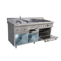 Ensemble complet de matériel de cuisine pour restaurant : Cuisinière à gaz combinée, four statique en acier inoxydable, cuiseur à pâtes, barbecue 4 brûleurs