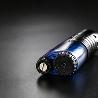 Briquet torche multifonctionnel coupe-vent à triple flamme pour cigares avec réservoir de carburant transparent, réglage de la flamme et support de cigare avec perforateur