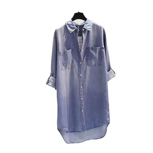 Großhandel 2025 Frühling Damen Baumwolle Denim Shirt Kleid Solid Button Double-Pocket Loose Casual Wear Größen M-<span class=keywords><strong>5XL</strong></span> - Product Image 5