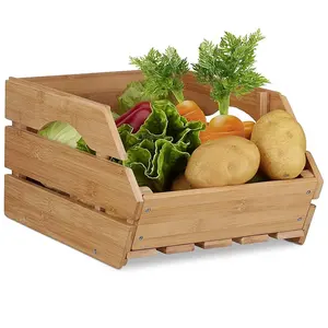 Cesta de almacenamiento de frutas y verduras Caja de almacenamiento de madera de bambú multifuncional