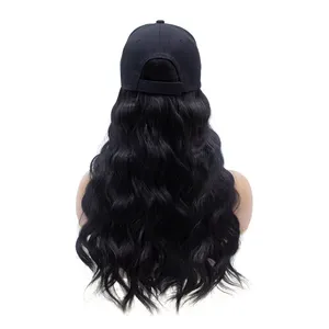 Model Rambut Palsu Keriting Wanita, Set Topi Wig Panjang Ikal, Rambut Palsu Sintetis, Topi Bisbol, Penutup Rambut