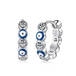 Dylam in Stock S925 <b>Silver</b> Rhodium Plated Sapphire Spiritual Turkish Protection 5A Zirconia Enamel Evil Blue Eyes <b>Hoop</b> Earrings - Product Image 1