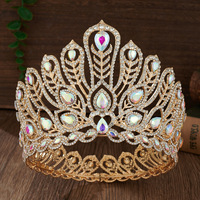 Reine Royale Vintage Baroque Pageant Couronne Pleine Ronde Rouge Vert Cristal Strass Alliage Reine Couronne pour Mariage