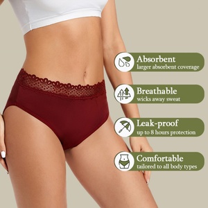 Wholesale 4 Layer High Absorb Bamboo Waterproof Mesh Leakproof High-Rise Hipster Eco-Friendly Women Reusable Lace <b>Panties</b> - Product Image 4