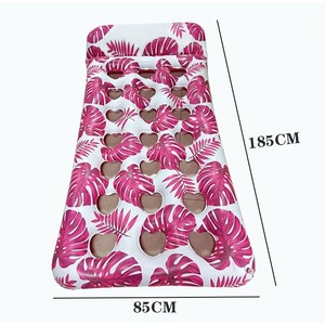 <b>Inflatable</b> Floating Raft 180x80cm Blue Tropical Leaves Pattern Adult <b>Pool</b> Float With Cup Holes Backrest Recliner Floating Bed - Product Image 3