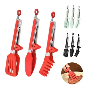 3pcs Silicone <b>Kitchen</b> Cooking <b>Tongs</b> Set Stainless Steel Nonstick Food <b>Tongs</b> Non-Slip Cooking Clip Clamp BBQ Salad Grill Tools - Product Image 1