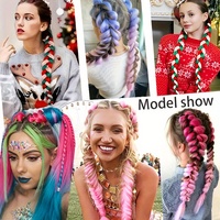 2 extensions de queue de cheval festives ombrées géantes, 26 pouces, en fibre synthétique haute température avec élastique pour femmes