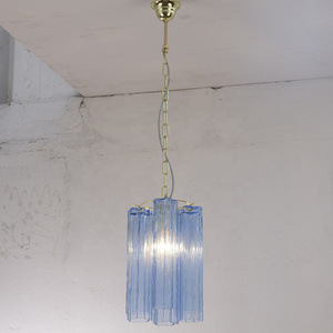 Lustre LED moderne en verre bleu artistique, luminaire suspendu vintage en cristal de designer pour salle à manger et cuisine - Product Image 2