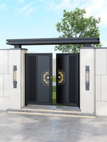 Puerta de Patio Tallada en Aleación de Aluminio con Toldo, Rústica para Exteriores, para Villas Autoconstruidas, Puerta de Doble Ala Hecha a Medida, Clase C Contra Incendios