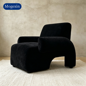 Fauteuil d'appoint en tissu noir doux, fauteuil lounge moderne individuel avec accoudoirs rembourrés pour salon, bureau et hôtel - Product Image 3