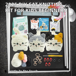 Kit de crochet chat mignon pour débutants, pack de matériel de tricot en laine DIY, ensemble cadeau artisanal pour <span class=keywords><strong>porte</strong></span>-clés chat amigurumi - Product Image 2