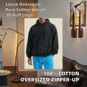 Heavyweight 100% Cotton French Terry Men's Hooded Sweatshirt Oversized <b>Zip</b> <b>Up</b> Track Embossed 3D Print Custom Logo - Product Image 2