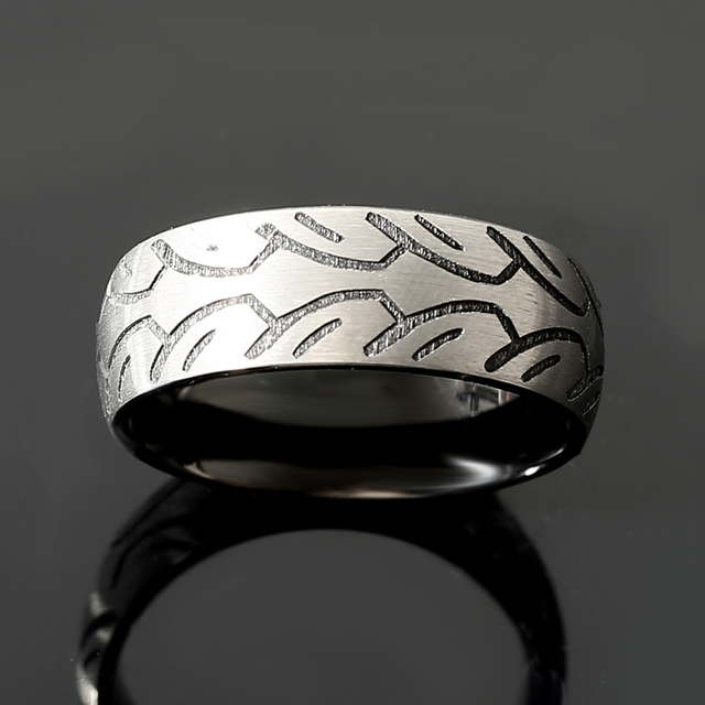 8mm Tungsten Carbide  Ring Trendy Unisex Wedding Band Biker Statement Ring Simple Deep Engrave Wheel Tire Pattern